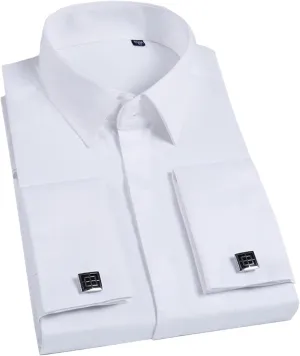 Men French Cufflinks Shirt Long Sleeve Casual Male Shirts Solid Color Slim Fit Cuff Dress Shirts