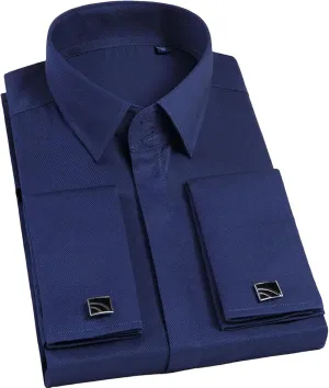 Men French Cufflinks Shirt Long Sleeve Casual Male Shirts Solid Color Slim Fit Cuff Dress Shirts