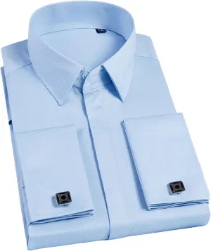 Men French Cufflinks Shirt Long Sleeve Casual Male Shirts Solid Color Slim Fit Cuff Dress Shirts