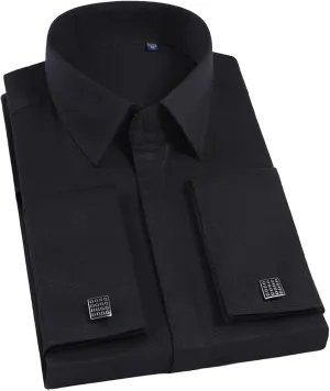 Men French Cufflinks Shirt Long Sleeve Casual Male Shirts Solid Color Slim Fit Cuff Dress Shirts