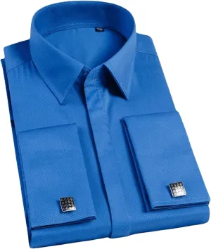 Men French Cufflinks Shirt Long Sleeve Casual Male Shirts Solid Color Slim Fit Cuff Dress Shirts