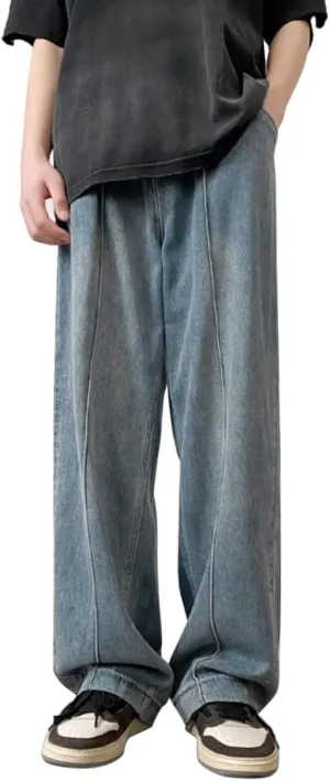 Men Jeans Baggy Y2k Wide Legs Denim Pants Stylish Hip Hop Straight Leg Jeans High Street Streetwear Summer Trousers