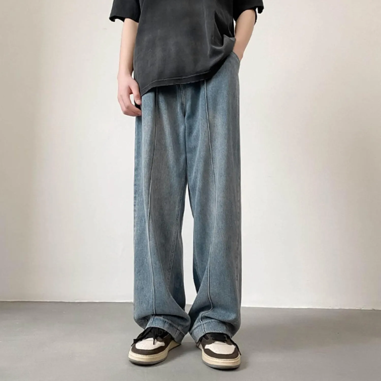 Men Jeans Baggy Y2k Wide Legs Denim Pants Stylish Hip Hop Straight Leg Jeans High Street Streetwear Summer Trousers