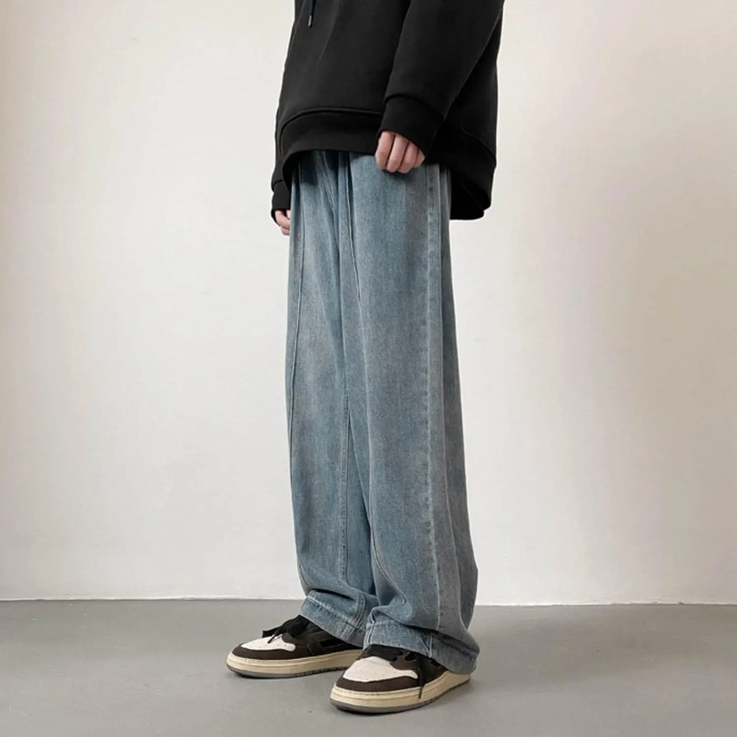 Men Jeans Baggy Y2k Wide Legs Denim Pants Stylish Hip Hop Straight Leg Jeans High Street Streetwear Summer Trousers