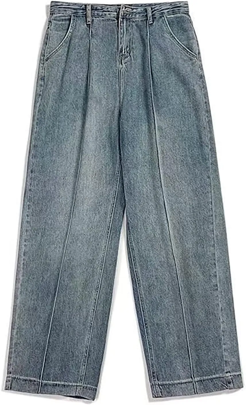 Men Jeans Baggy Y2k Wide Legs Denim Pants Stylish Hip Hop Straight Leg Jeans High Street Streetwear Summer Trousers