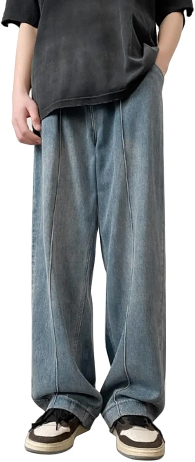 Men Jeans Baggy Y2k Wide Legs Denim Pants Stylish Hip Hop Straight Leg Jeans High Street Streetwear Summer Trousers