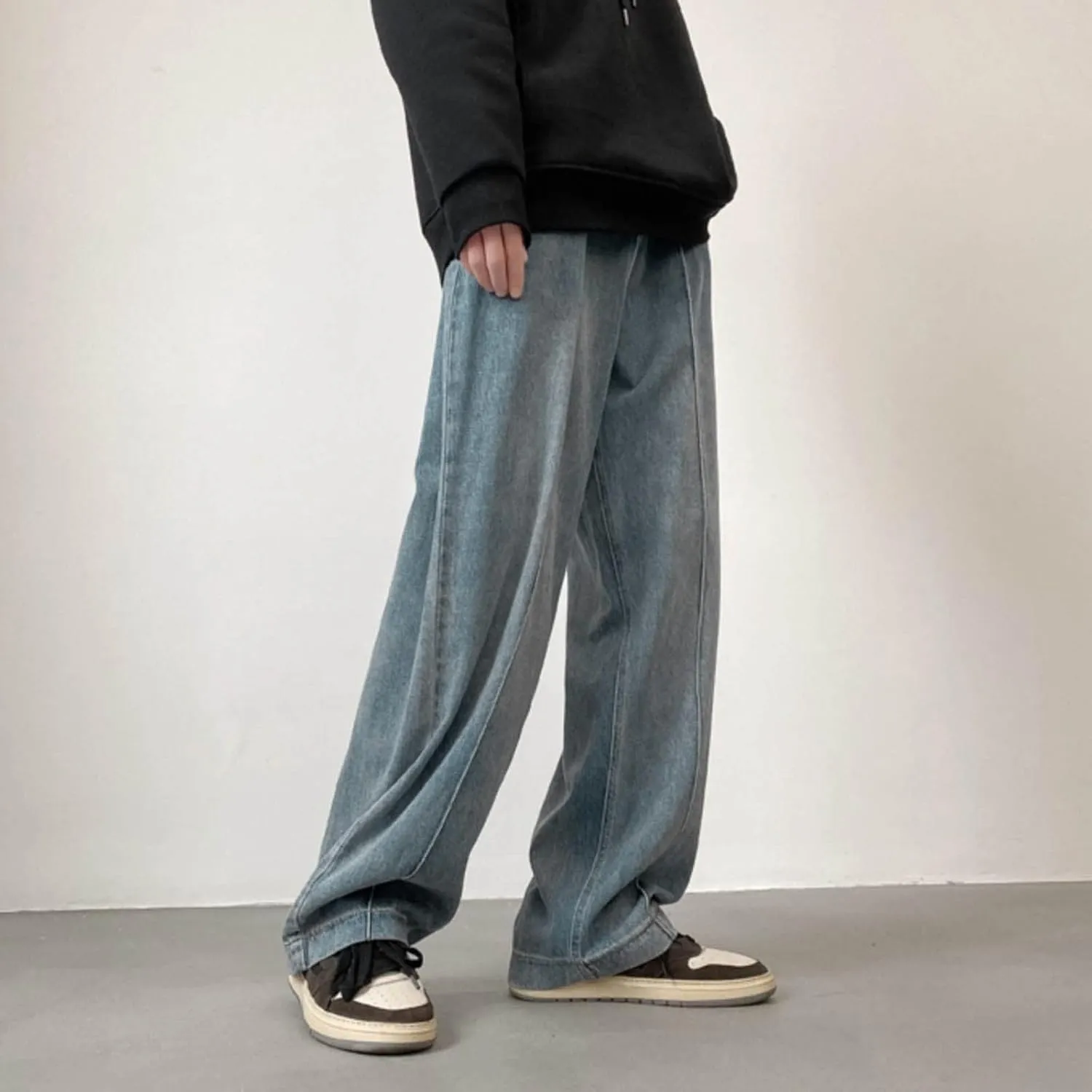Men Jeans Baggy Y2k Wide Legs Denim Pants Stylish Hip Hop Straight Leg Jeans High Street Streetwear Summer Trousers
