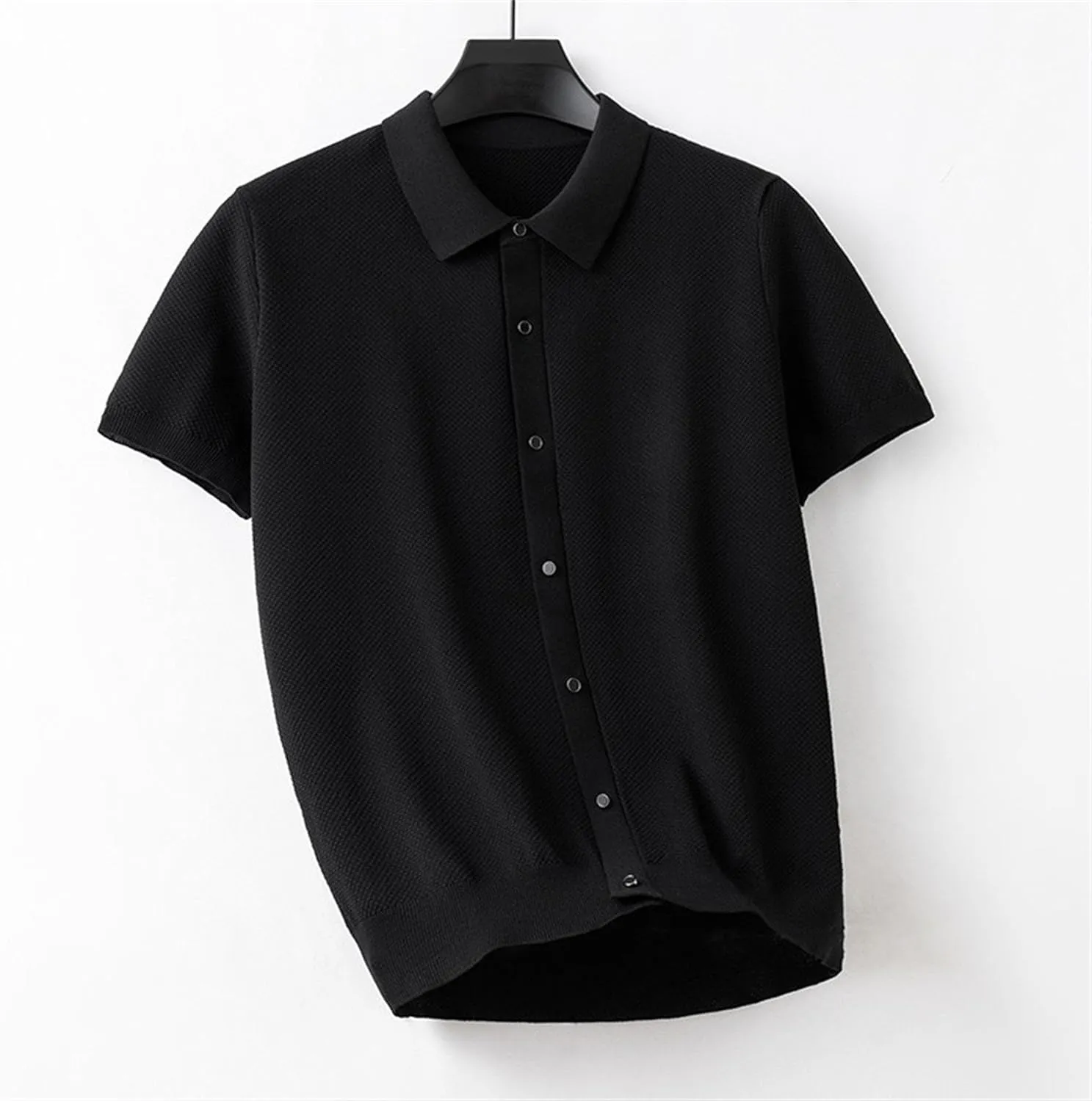 Men Small Checked Print Lapel Shirt Trendy Individuality Simple Cardigan Tops Summer Single Breasted Casual Shirts