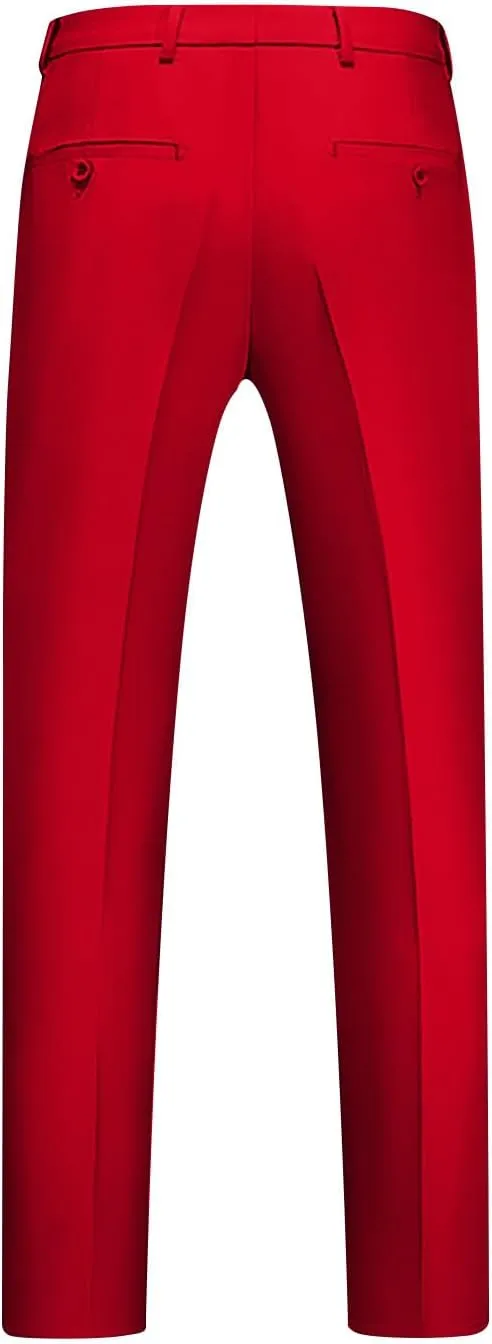 Men Suit Pants Solid Straight Barrel Pockets Casual Pants Height Trimming Party Pants Button Down Suit Pants