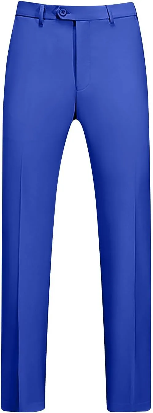 Men Suit Pants Solid Straight Barrel Pockets Casual Pants Height Trimming Party Pants Button Down Suit Pants
