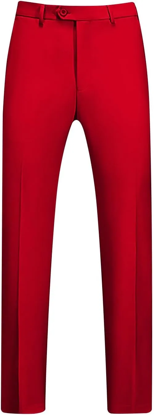Men Suit Pants Solid Straight Barrel Pockets Casual Pants Height Trimming Party Pants Button Down Suit Pants