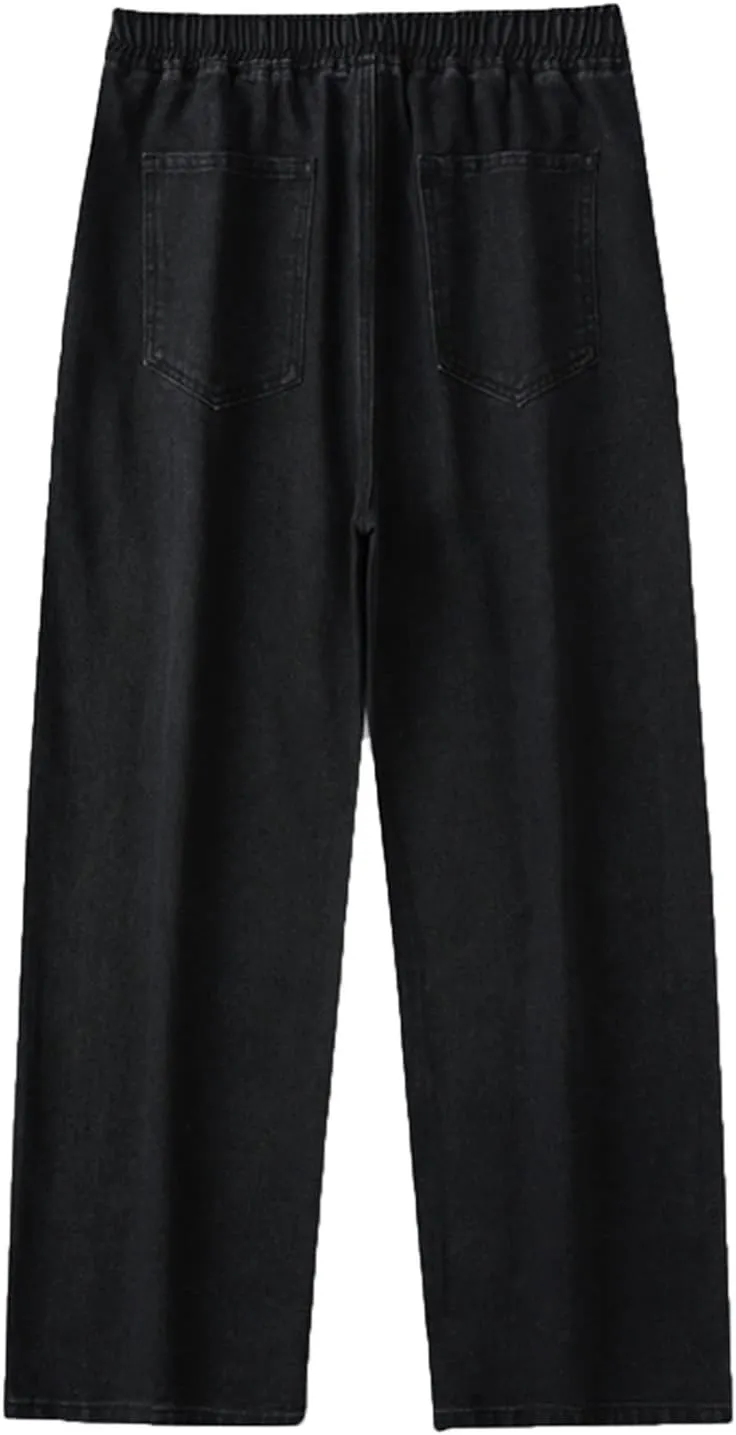 Mens Baggy Jeans Loose Fit Wide Leg Drawstring Denim Pants Summer Loose Casual Straight Legs Jeans Hip Hop Trousers