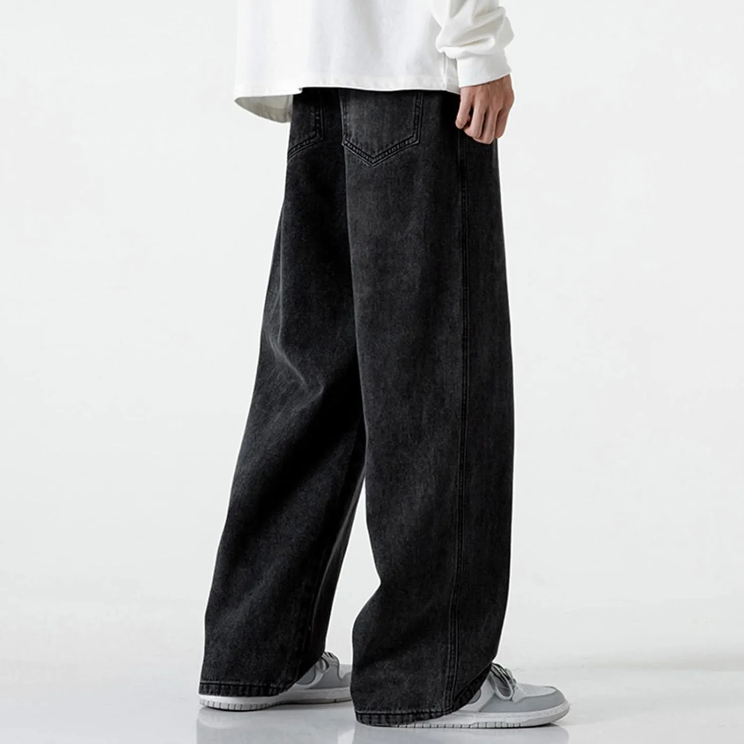 Mens Baggy Jeans Loose Fit Wide Leg Drawstring Denim Pants Summer Loose Casual Straight Legs Jeans Hip Hop Trousers