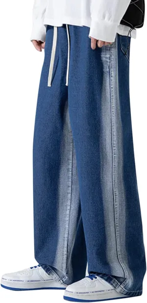 Mens Baggy Jeans Washed Distressed Drawstring Denim Pants Summer Loose Casual Straight Legs Jeans Hip Hop Trousers