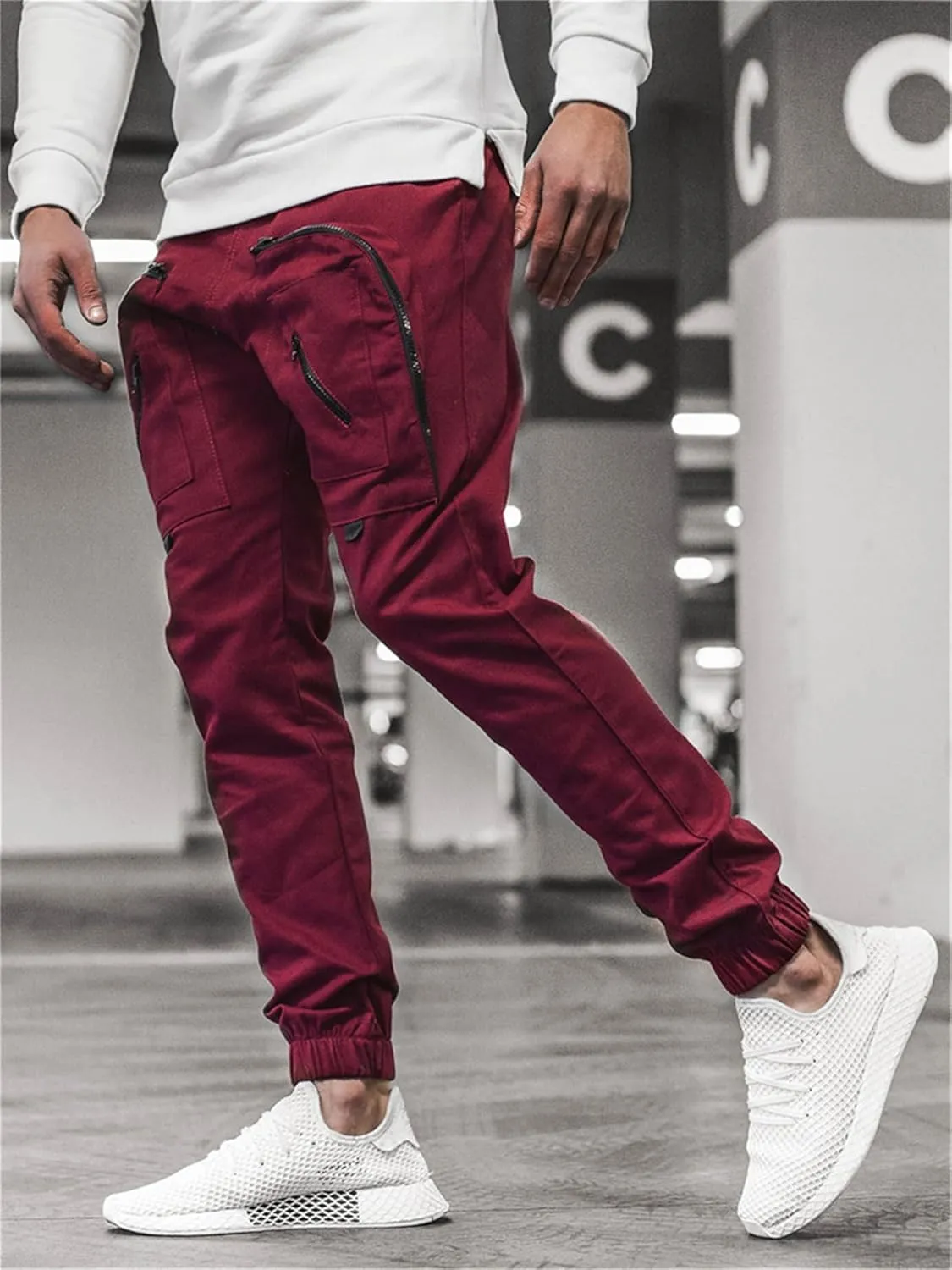 Men's Cargo Pants Multi Pocket Tapered Stretch Twill Cotton Slim Fit Work Camo Jogger Pants