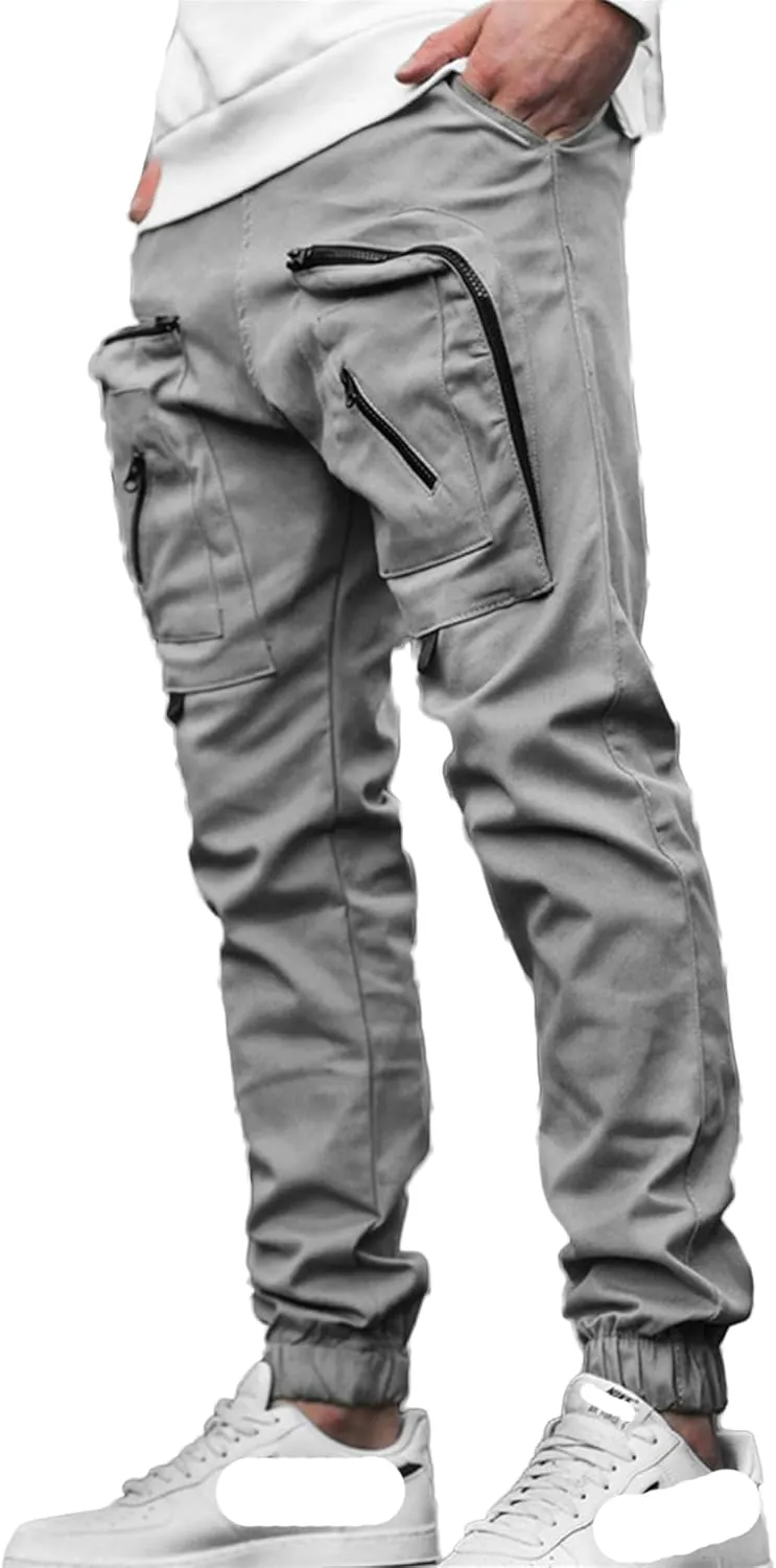 Men's Cargo Pants Multi Pocket Tapered Stretch Twill Cotton Slim Fit Work Camo Jogger Pants