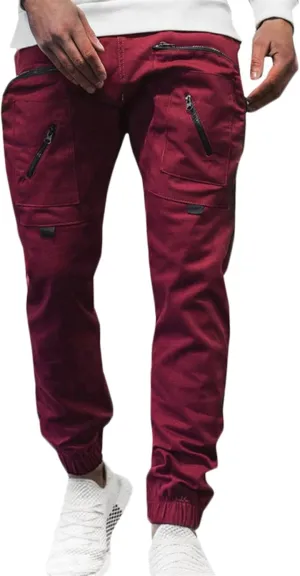Men's Cargo Pants Multi Pocket Tapered Stretch Twill Cotton Slim Fit Work Camo Jogger Pants