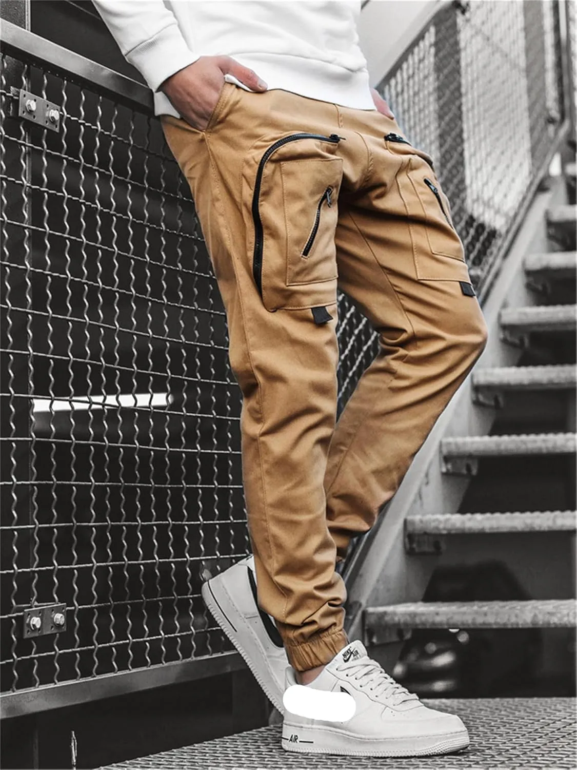 Men's Cargo Pants Multi Pocket Tapered Stretch Twill Cotton Slim Fit Work Camo Jogger Pants