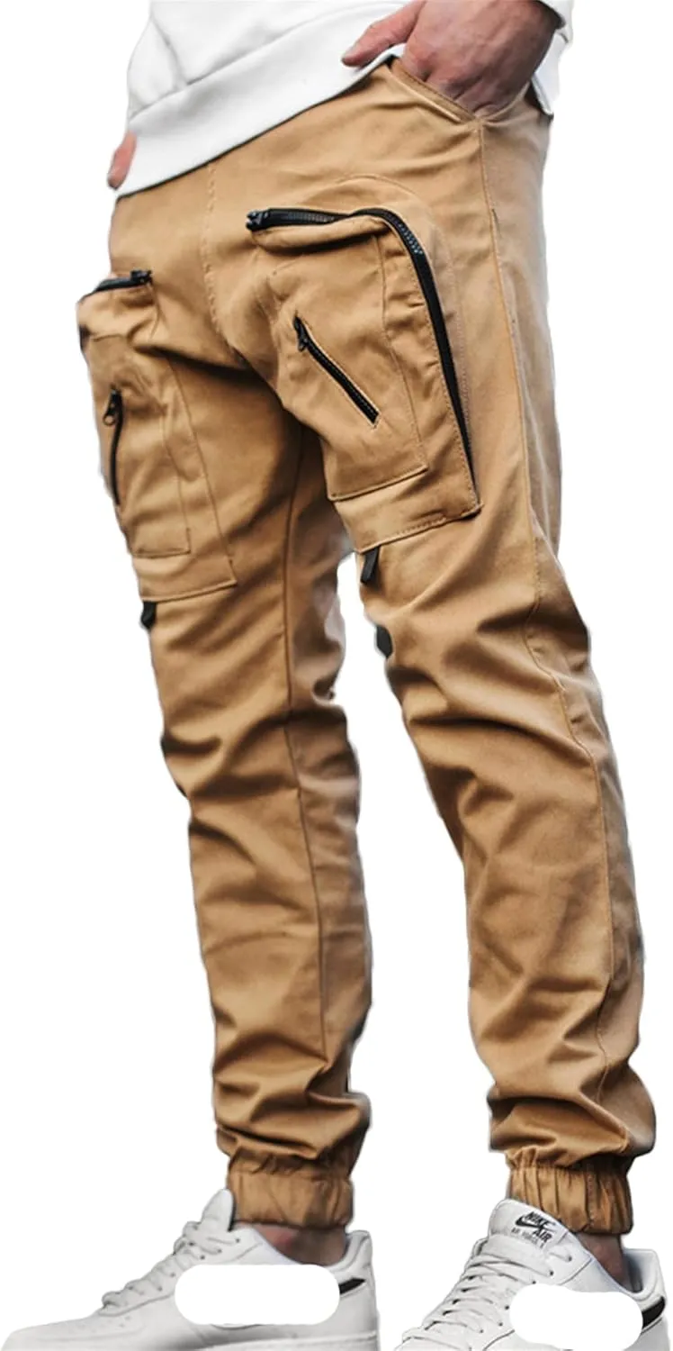 Men's Cargo Pants Multi Pocket Tapered Stretch Twill Cotton Slim Fit Work Camo Jogger Pants