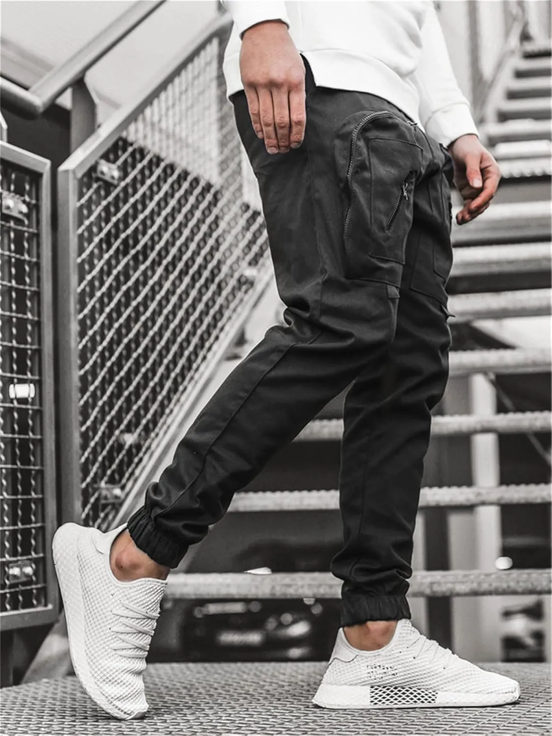 Men's Cargo Pants Multi Pocket Tapered Stretch Twill Cotton Slim Fit Work Camo Jogger Pants