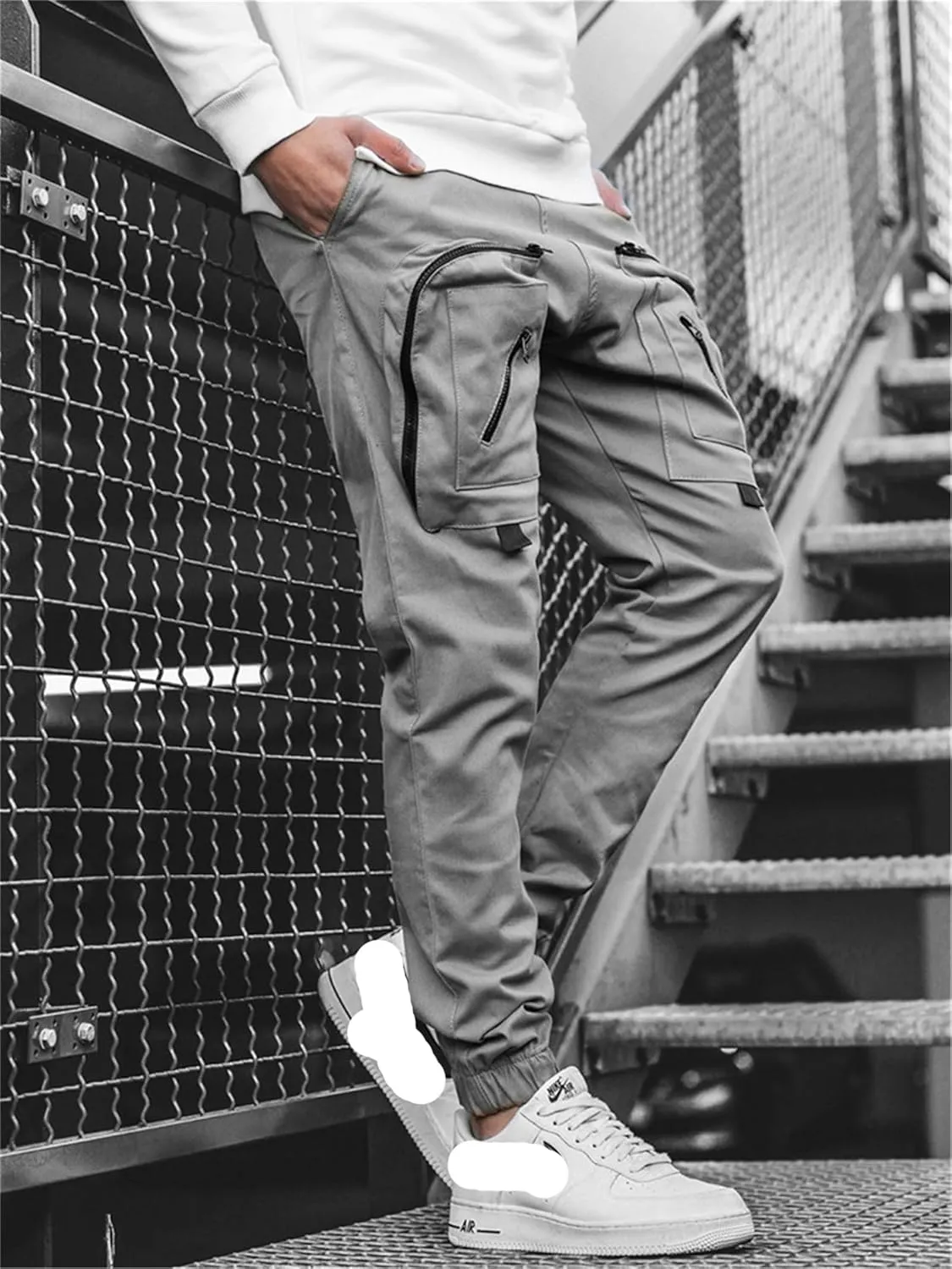 Men's Cargo Pants Multi Pocket Tapered Stretch Twill Cotton Slim Fit Work Camo Jogger Pants