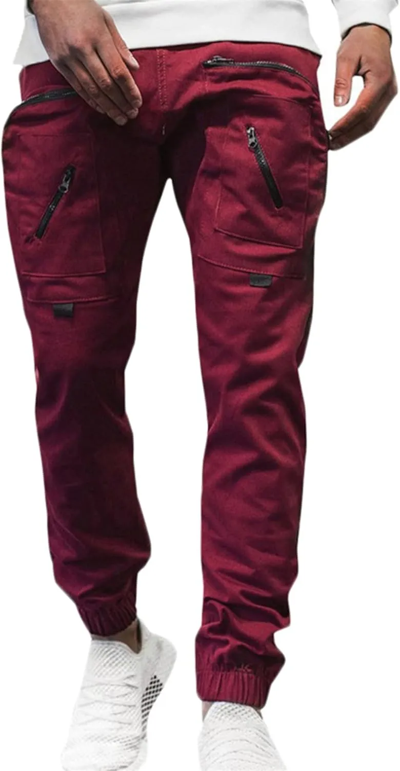 Men's Cargo Pants Multi Pocket Tapered Stretch Twill Cotton Slim Fit Work Camo Jogger Pants