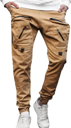 Men's Cargo Pants Multi Pocket Tapered Stretch Twill Cotton Slim Fit Work Camo Jogger Pants