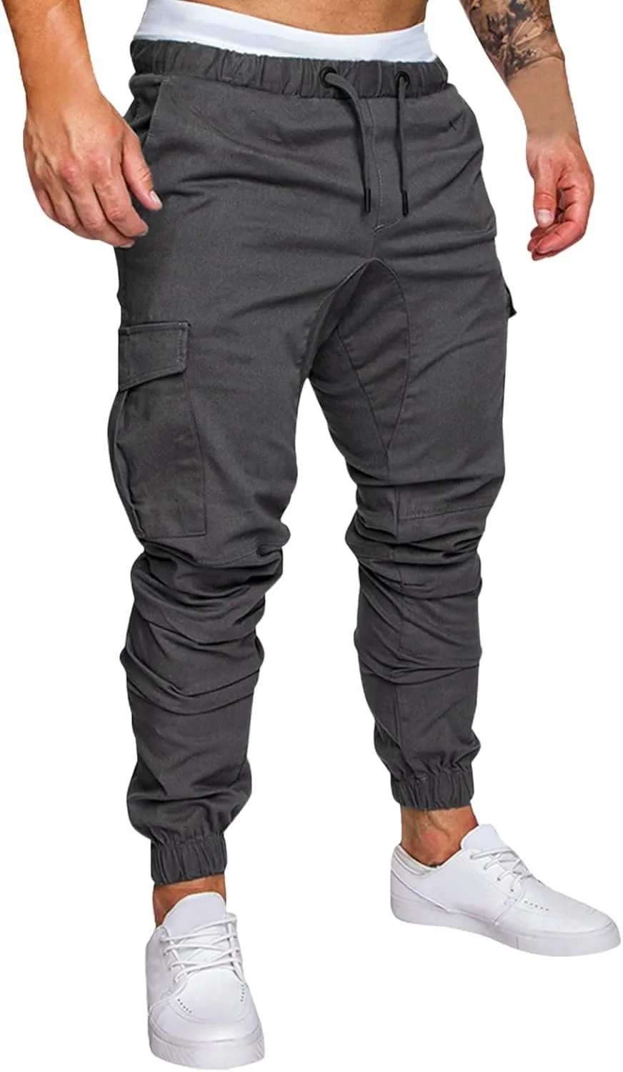 Men's Cargo Pants Trousers Solid Color Jogger Pants Casual Drawstring Multi-Pocket Men's Sports Stretch Jogger Pants