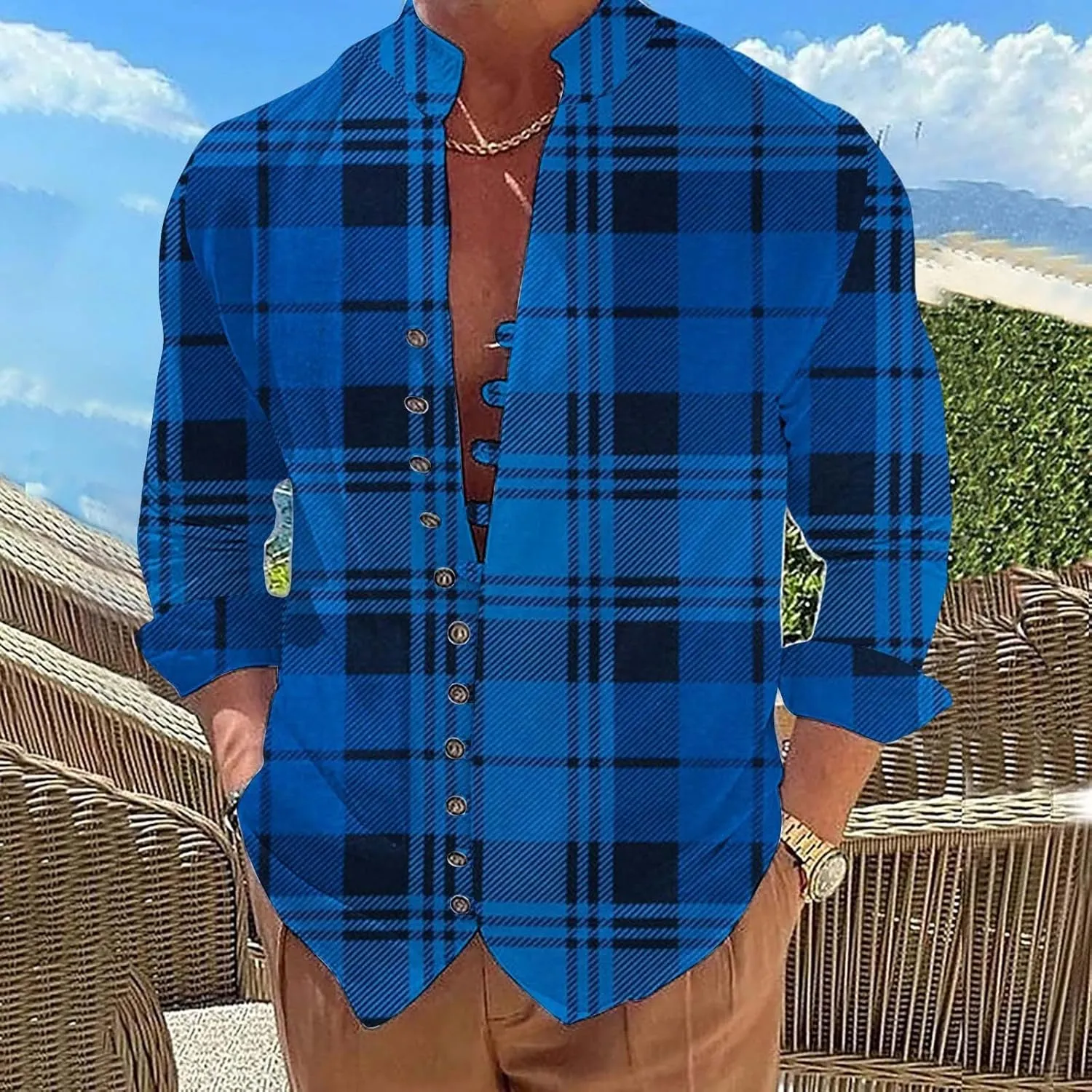 Mens Casual Button Down Shirts Lightweight Flannel Plaid Shirt Jacket Stretch Long Sleeve Checkered Business Shirts
