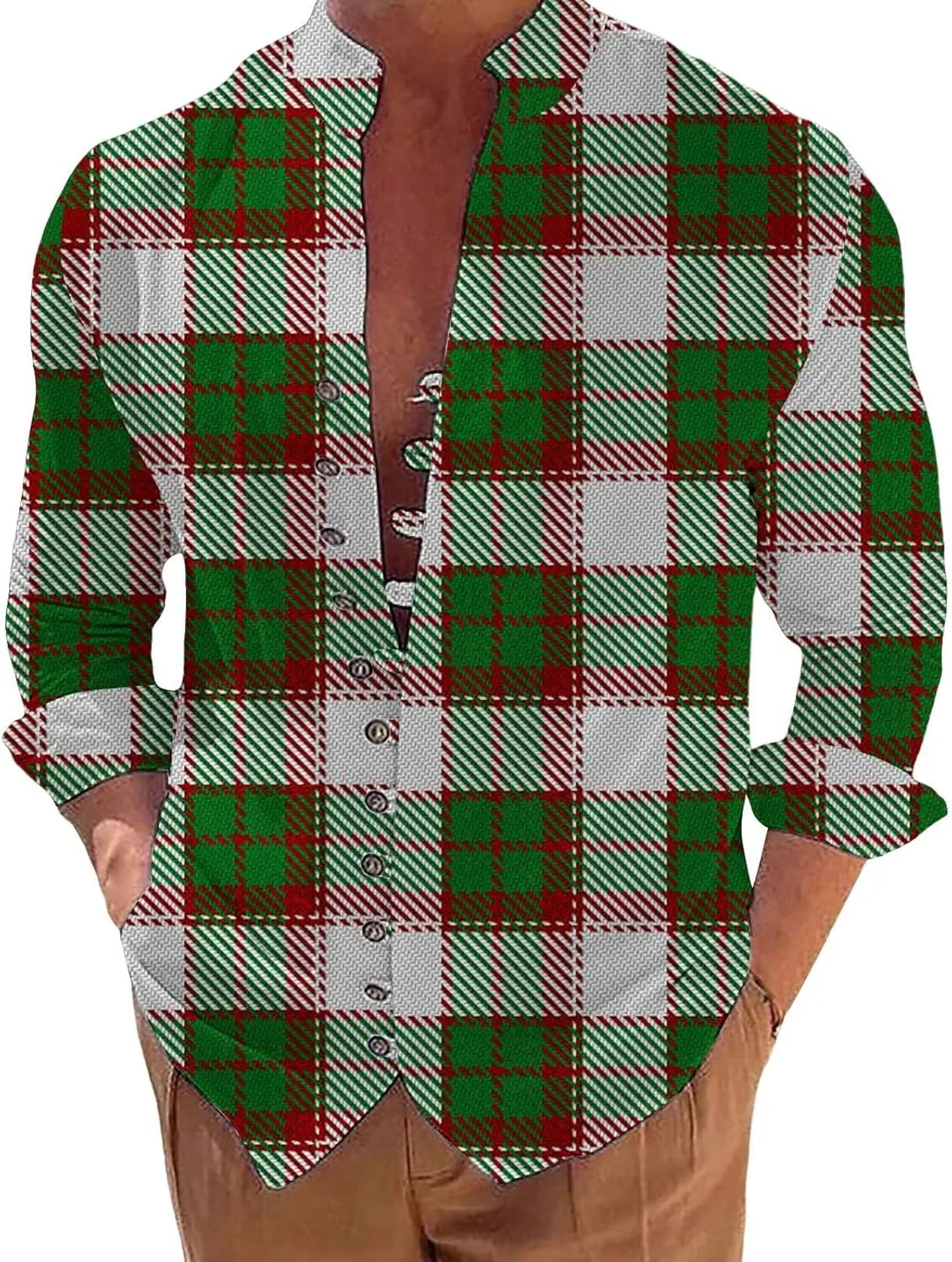 Mens Casual Button Down Shirts Lightweight Flannel Plaid Shirt Jacket Stretch Long Sleeve Checkered Business Shirts