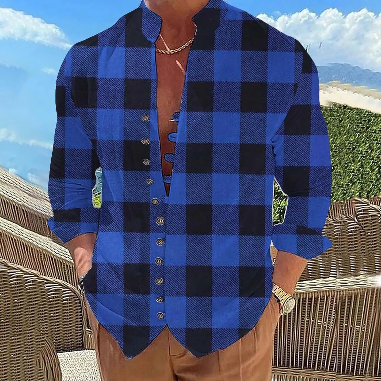 Mens Casual Button Down Shirts Lightweight Flannel Plaid Shirt Jacket Stretch Long Sleeve Checkered Business Shirts