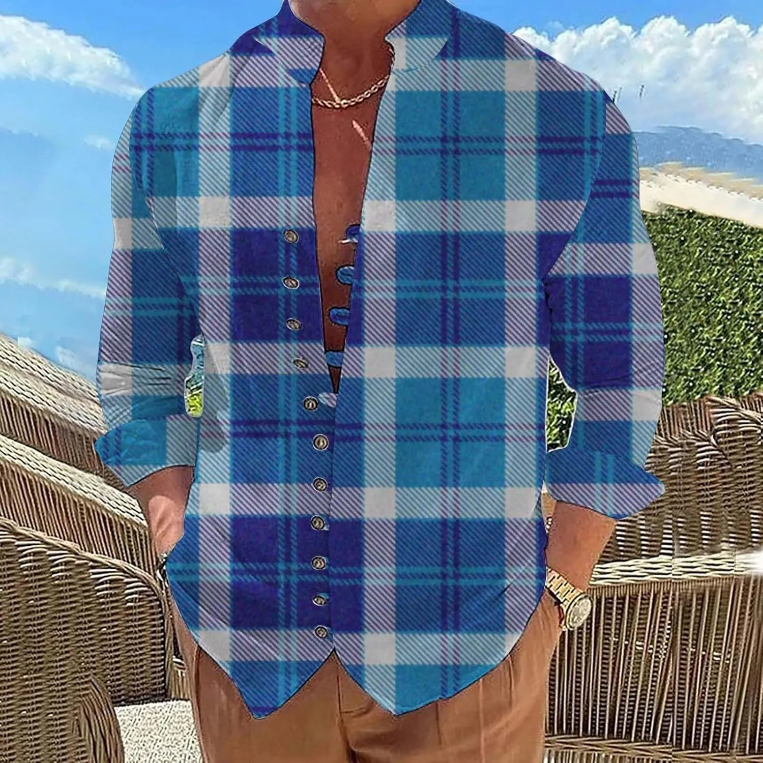 Mens Casual Button Down Shirts Lightweight Flannel Plaid Shirt Jacket Stretch Long Sleeve Checkered Business Shirts