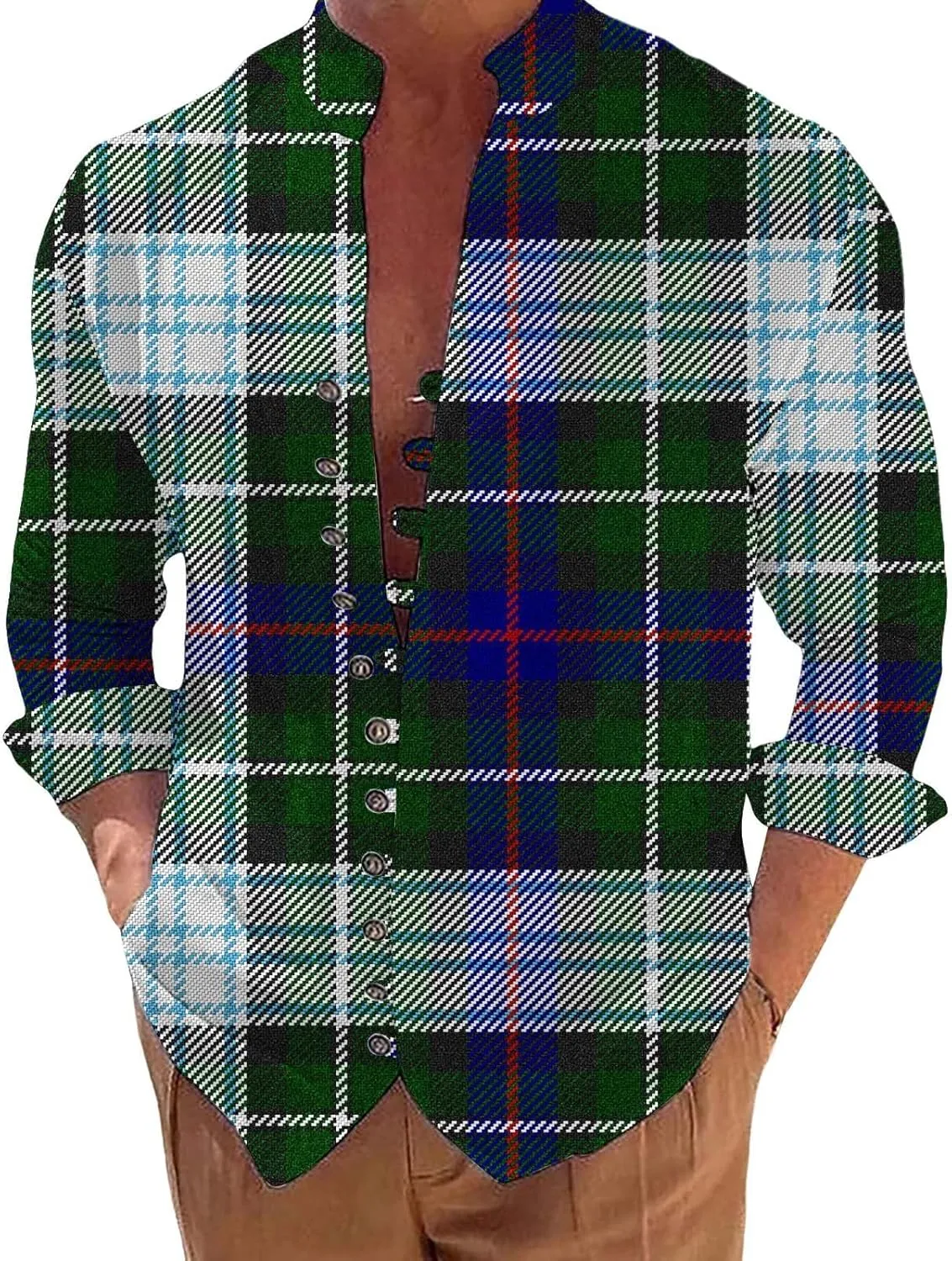 Mens Casual Button Down Shirts Lightweight Flannel Plaid Shirt Jacket Stretch Long Sleeve Checkered Business Shirts