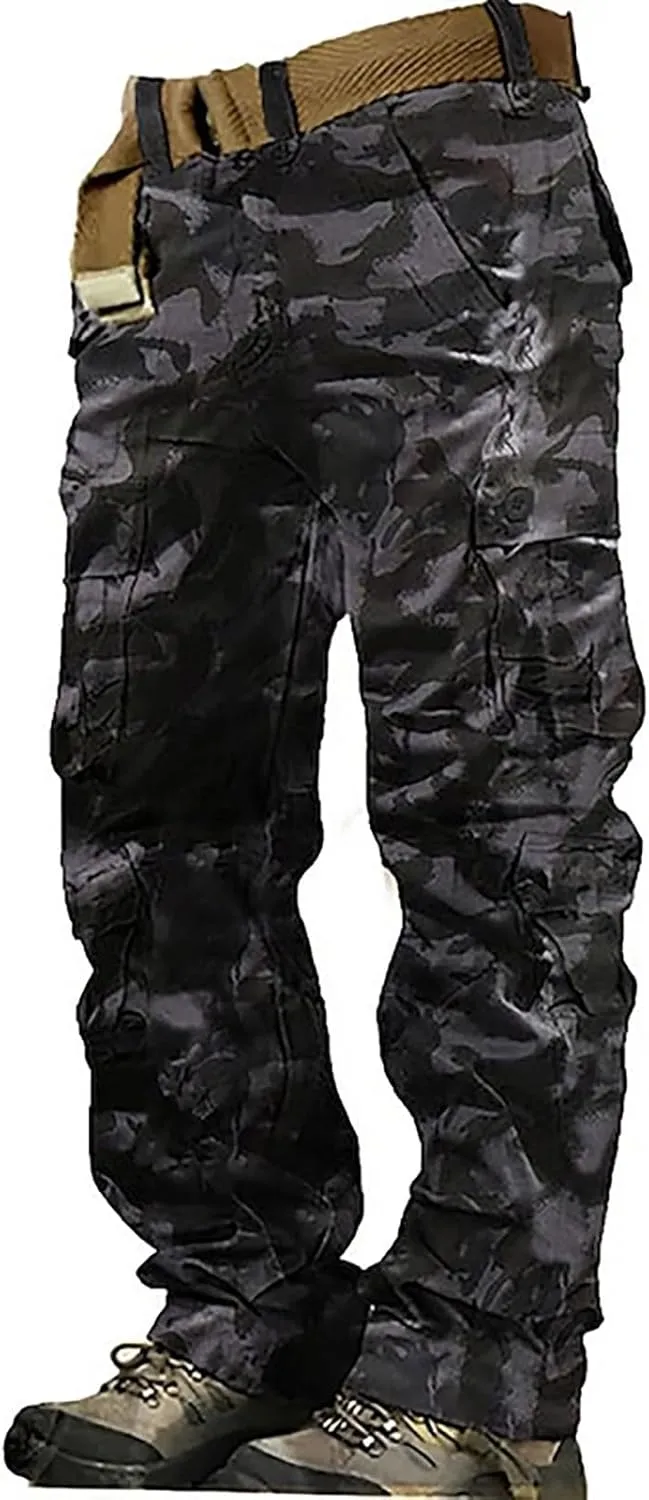 Men's Casual Cargo Pants Zipper Middle Waist Denim Long Pants Mens Loose Cargo Pants Men's Camo Cargo Pants