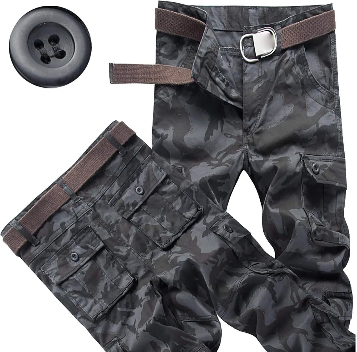 Men's Casual Cargo Pants Zipper Middle Waist Denim Long Pants Mens Loose Cargo Pants Men's Camo Cargo Pants