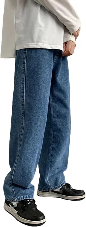 Men's Casual High Waist Baggy Jeans Fashion Loose Straight Wide Leg Jeans with Pockets