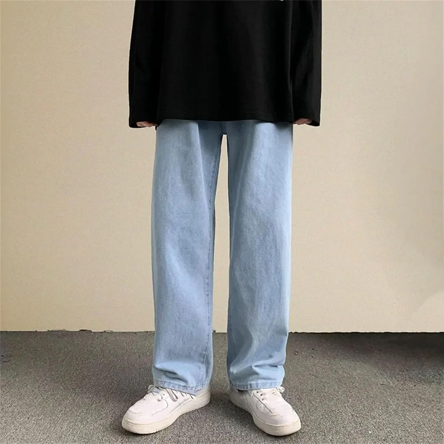 Men's Casual High Waist Baggy Jeans Fashion Loose Straight Wide Leg Jeans with Pockets