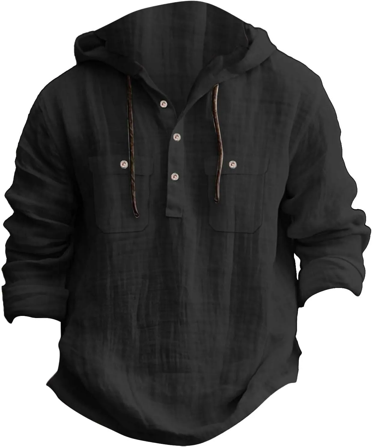Mens Casual Linen Guayabera Shirts with Hood Knotted Hooded Shirt Sweatshirts Summer Button Up Hawaiian Men's
