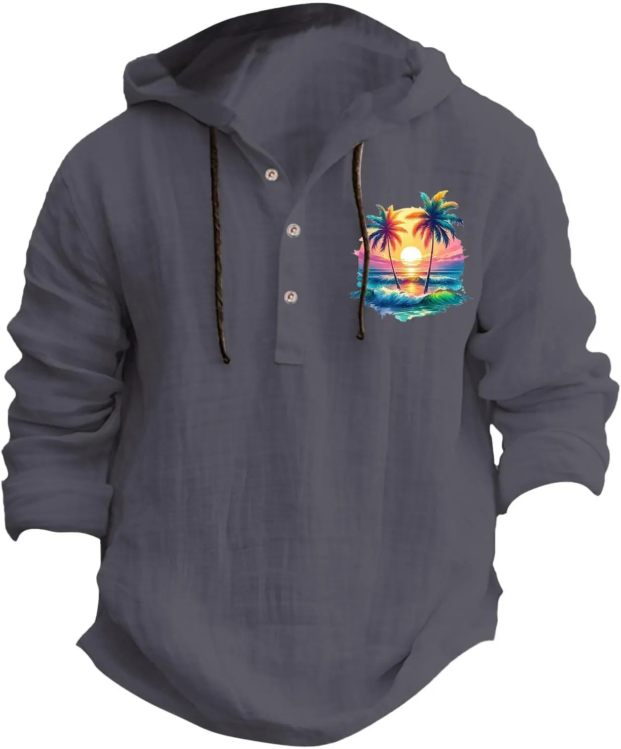 Mens Casual Linen Guayabera Shirts with Hood Knotted Hooded Shirt Sweatshirts Summer Button Up Hawaiian Men's