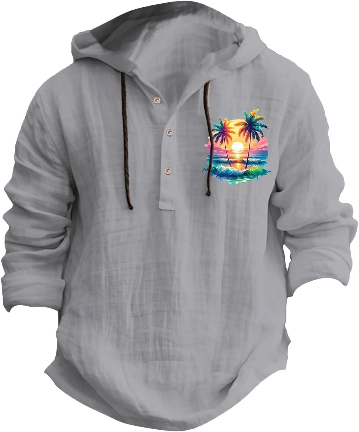Mens Casual Linen Guayabera Shirts with Hood Knotted Hooded Shirt Sweatshirts Summer Button Up Hawaiian Men's