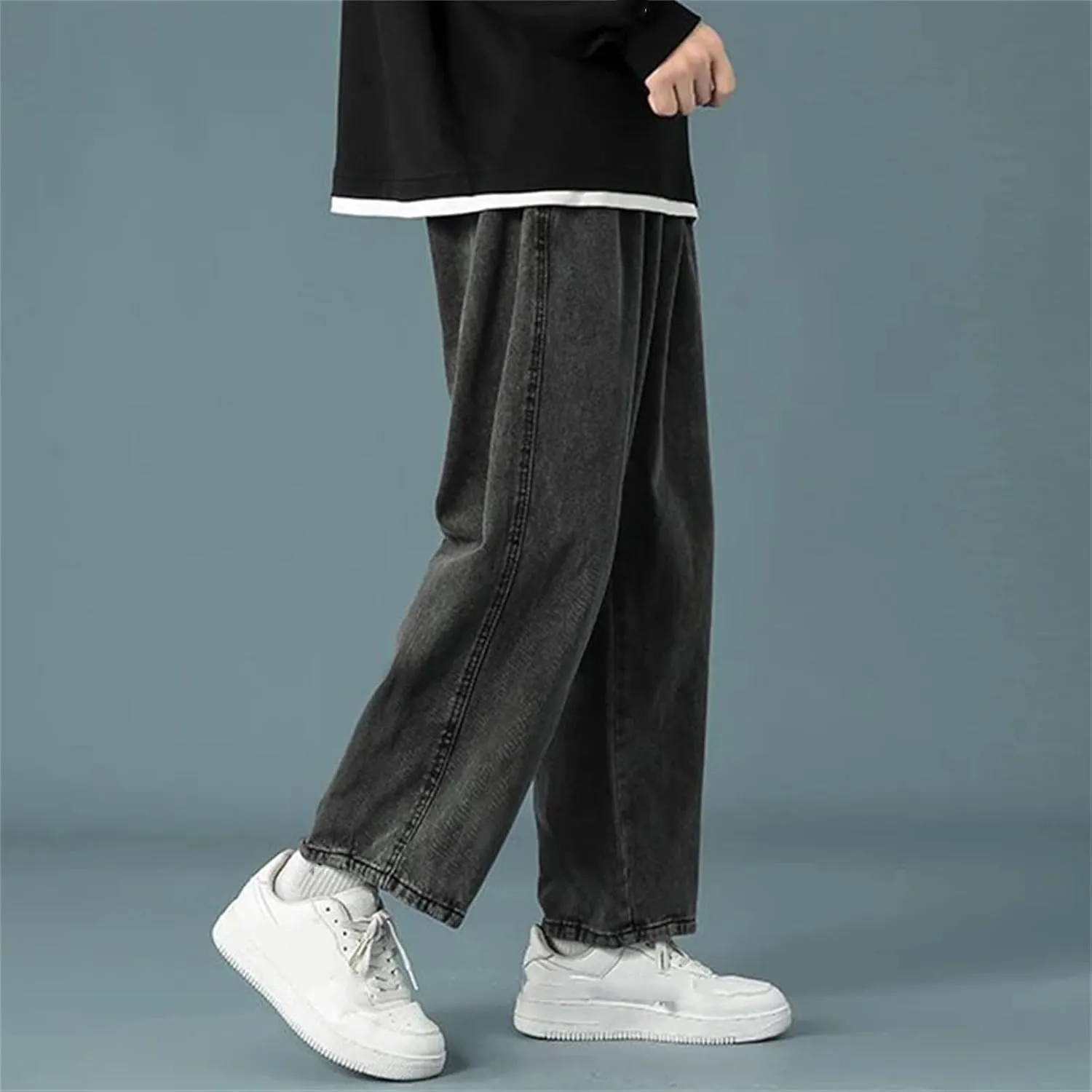 Men's Casual Outside Sports Wide Leg Jeans Daily Simple Straight Leg Jeans with Pockets