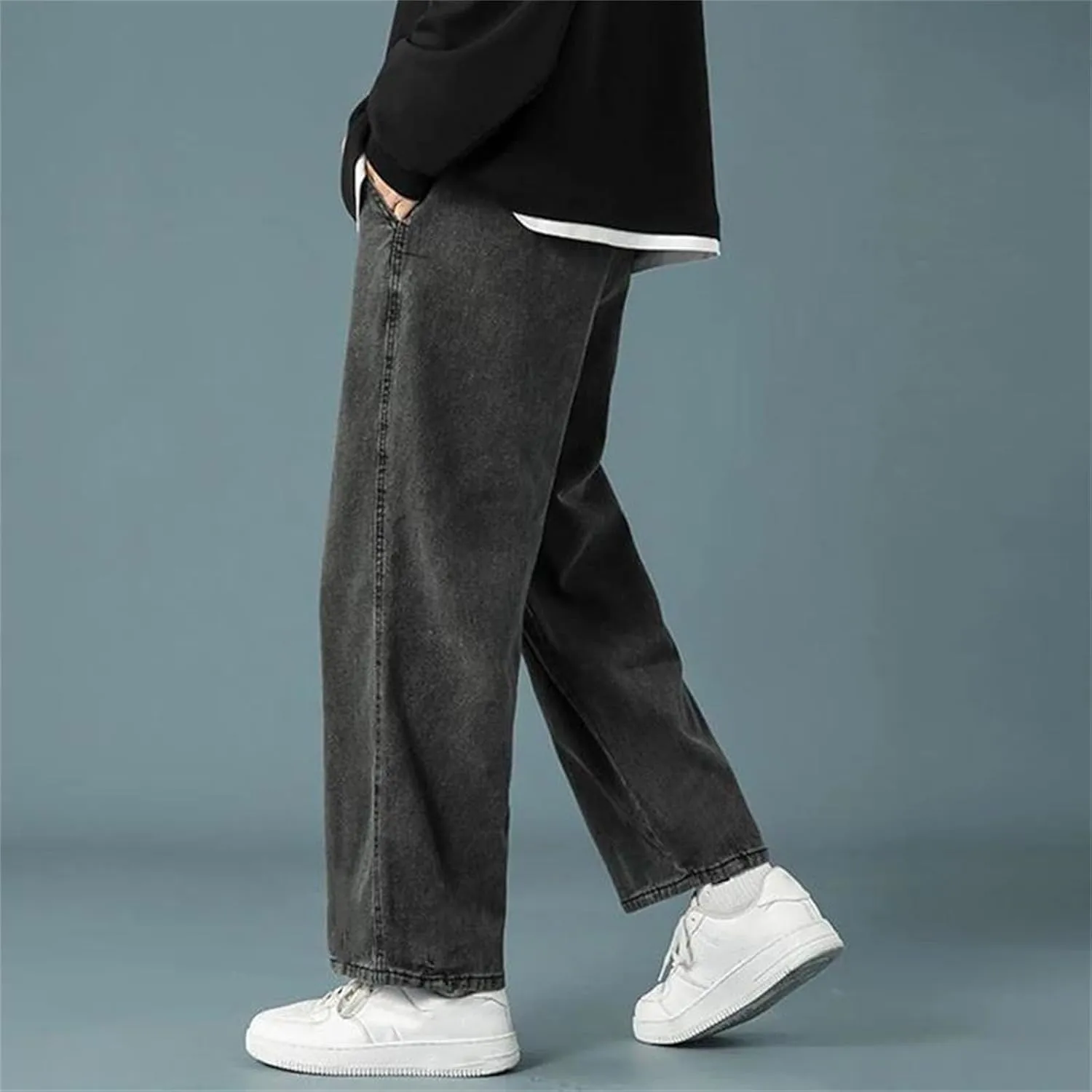 Men's Casual Outside Sports Wide Leg Jeans Daily Simple Straight Leg Jeans with Pockets