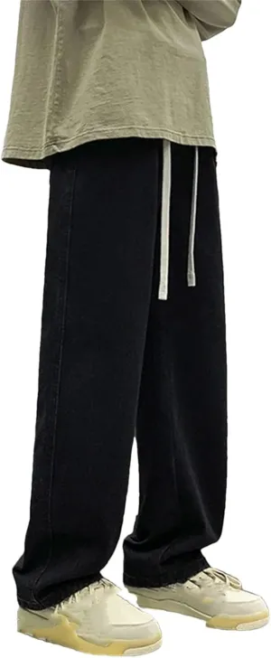 Men's Casual Outside Sports Wide Leg Jeans Daily Simple Straight Leg Jeans with Pockets