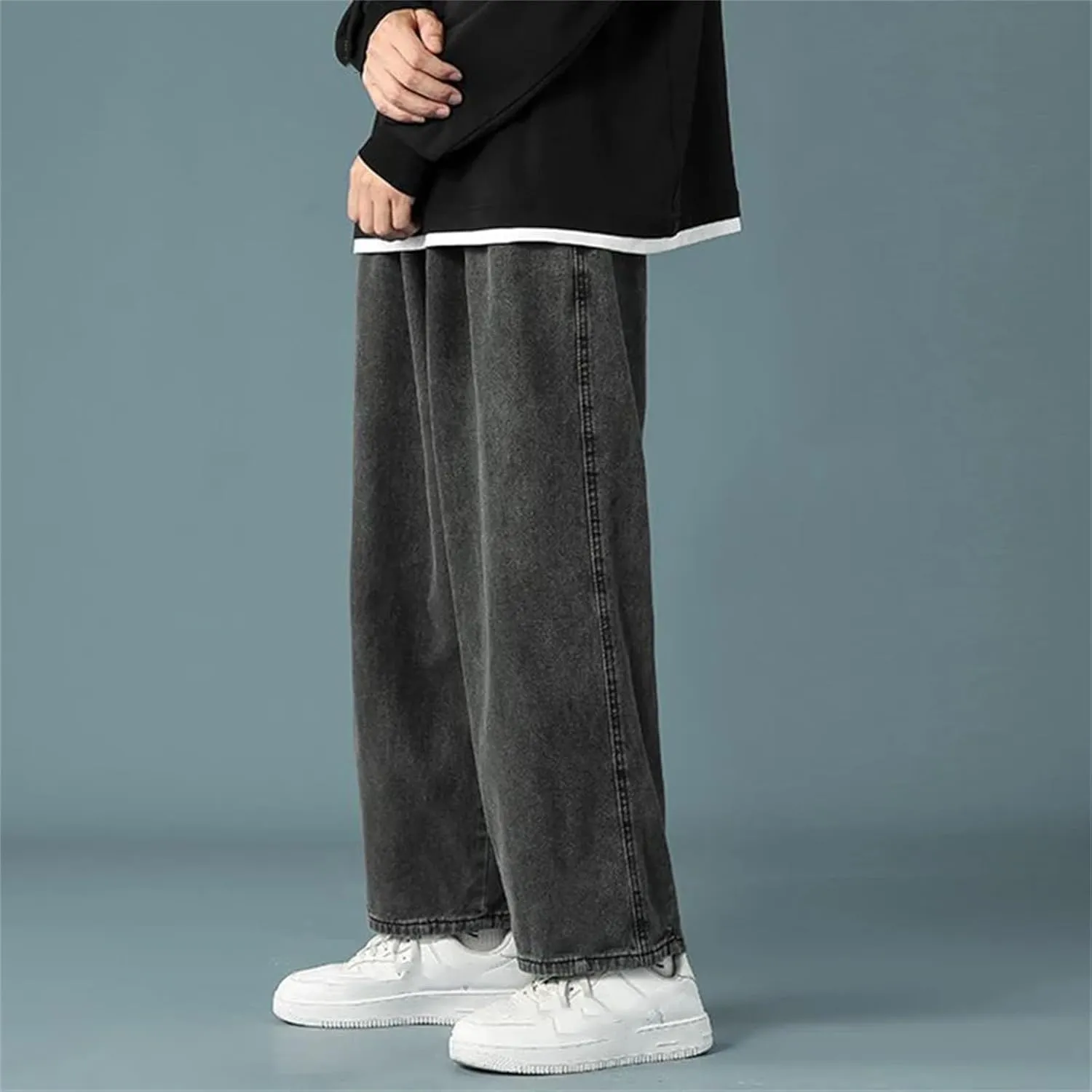 Men's Casual Outside Sports Wide Leg Jeans Daily Simple Straight Leg Jeans with Pockets