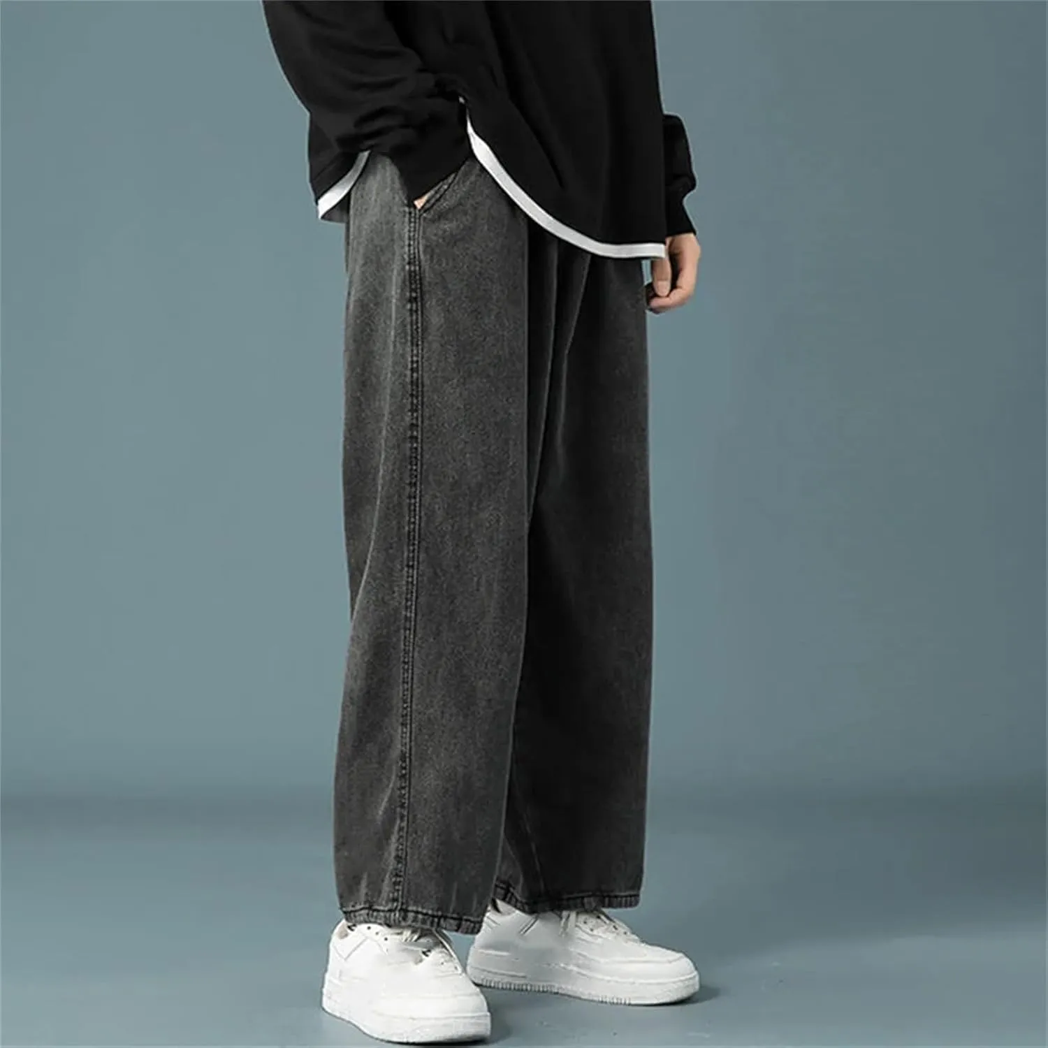 Men's Casual Outside Sports Wide Leg Jeans Daily Simple Straight Leg Jeans with Pockets