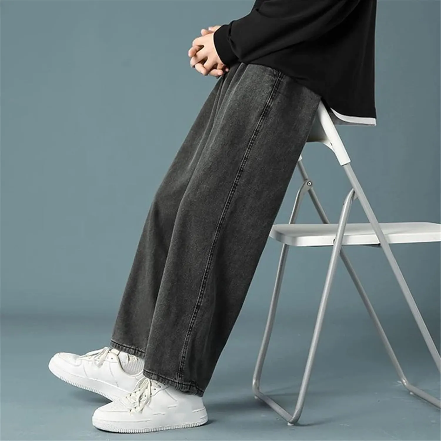 Men's Casual Outside Sports Wide Leg Jeans Daily Simple Straight Leg Jeans with Pockets