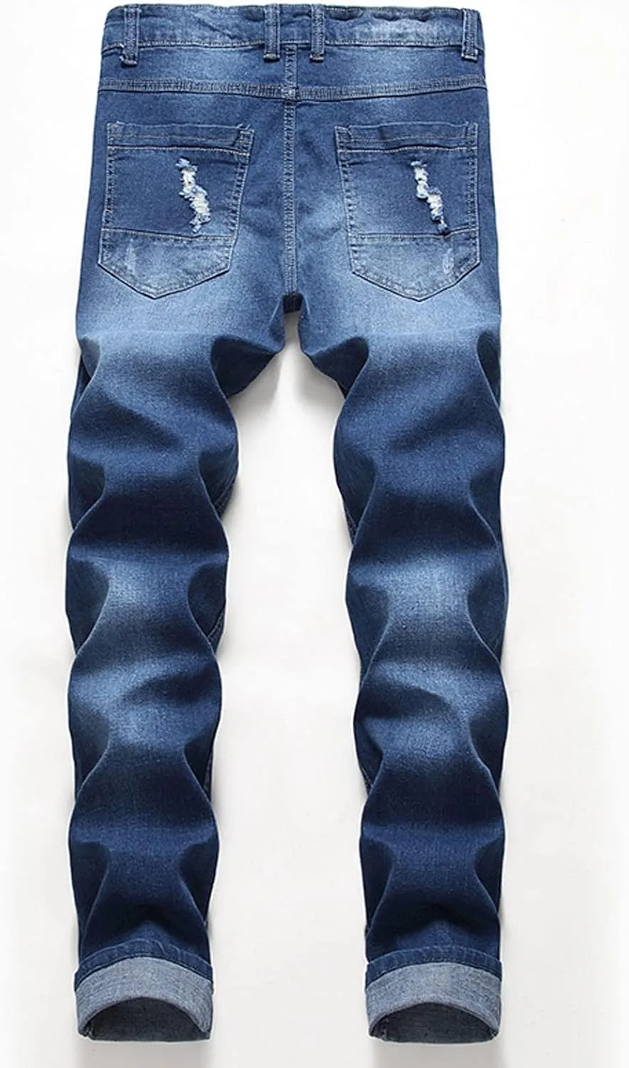 Mens Casual Slim Fit Jeans Stretch Hip Hop Distressed Ripped Skinny Zip Denim Pants Fashion Straight Leg Washed Jean Trousers