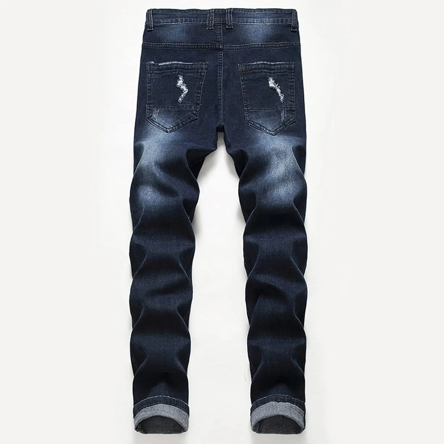 Mens Casual Slim Fit Jeans Stretch Hip Hop Distressed Ripped Skinny Zip Denim Pants Fashion Straight Leg Washed Jean Trousers