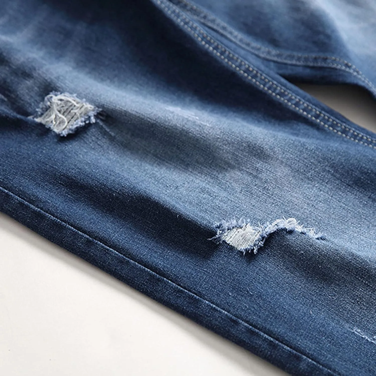 Mens Casual Slim Fit Jeans Stretch Hip Hop Distressed Ripped Skinny Zip Denim Pants Fashion Straight Leg Washed Jean Trousers