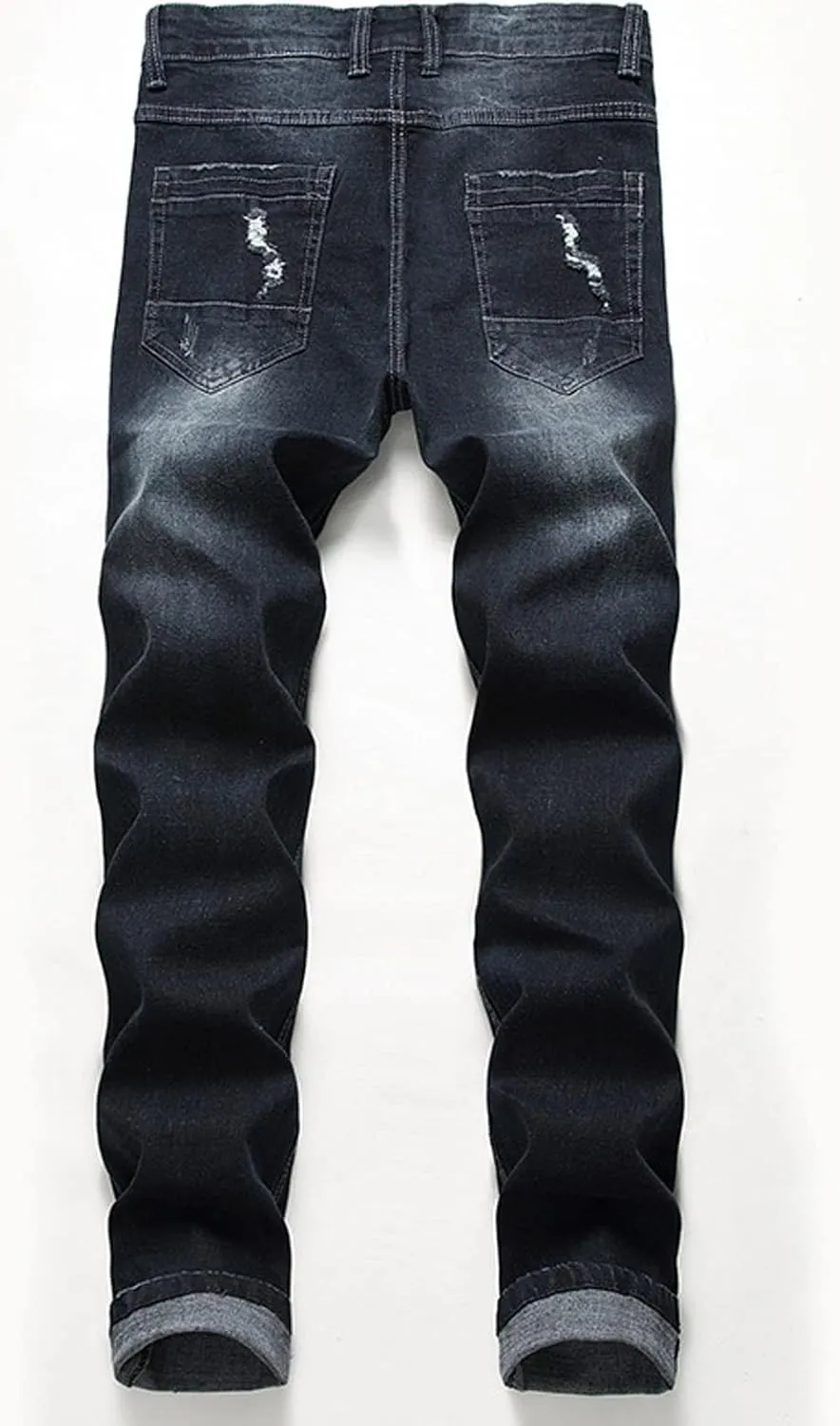 Mens Casual Slim Fit Jeans Stretch Hip Hop Distressed Ripped Skinny Zip Denim Pants Fashion Straight Leg Washed Jean Trousers